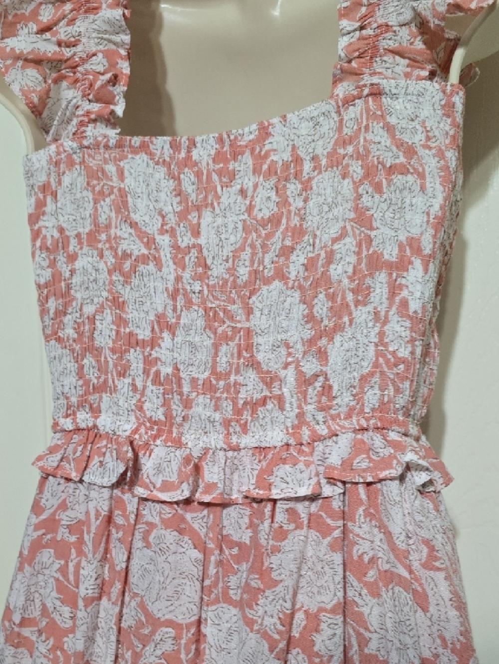 Smocked Ruffle Strap Maxi Dress in Coral - Picture 8 of 14